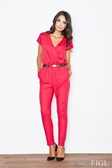 Czerwony kombinezon damski z kopertowym dekoltem