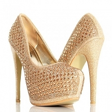 CZÓŁENKA - ZŁOTE BŁYSZCZĄCE - BROKAT I CYRKONIE