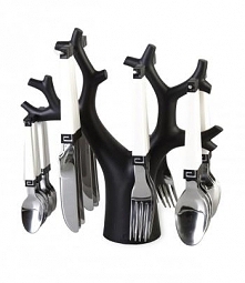 Komplet sztućców Enea ze stojakiem w kształcie drzewa (24 elementy), biały - Vialli Design