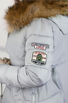 Kurtka damska zimowa parka naszywki jenot militarna asymetryczna szara model #111 fashionavenue.pl