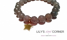 Szare Agaty i gwiazdka ze srebra pr. 925, pokryta 24k złotem.