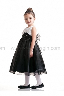 White Ribboned Taffeta Top with Black Organza Skirt