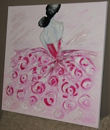 Tancerka, obraz na płótnie o rozmiarze 50x50cm, farbkami akrylowymi.
Prezent dla sześcioletniej dziewczynki.