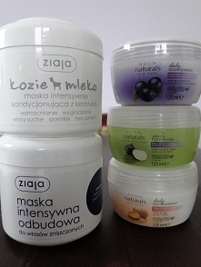Moja pielęgnacja włosów:
1 i 2. Maseczki Ziaja, po ok 6,50 zł.Po nich super rozczesują się moje wiecznie wyplątane włosy.
3,4,5. Wszelkie maseczki Avon są po prostu genialne jak...