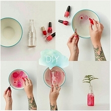 DIY ! Lakier do paznokci, woda i szklana butelka = wazon :)