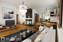 Wydrzyk - ekonomiczny dom jednorodzinny z poddaszem użytkowym i wiatą. Wizualizacja salonu.