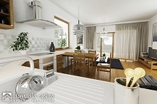 Wydrzyk - ekonomiczny dom jednorodzinny z poddaszem użytkowym i wiatą. Wizualizacja salonu.