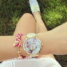 Zegarek - kotwica na kwiatach, biały pasek - 21,99zł - klik w zdjecie