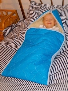 Śpiworek dziecięcy ortalionowo-wełniany, biało-niebieski (50 x 160 cm) - BBD