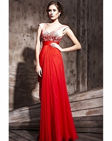 Empire Tencel Red Sheath V-neck Evening Dress