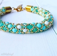 turkusowa miętowa bransoletka złote elementy