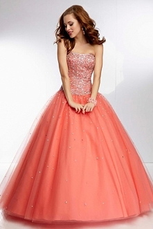 Crystals Tulle Strapless Floor Length
