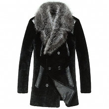 Mens Fox Fur Collar Shearling Fur Coat