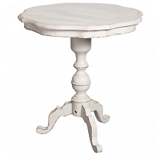 Stolik Belldeco z przecieraną białą farbą w uroczym okrągłym kształcie.