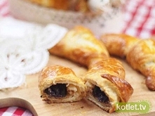 Croissanty z czekoladą
Składniki:

210 g mąki
90 ml wody
8 g drożdży świeżych
15 g roztopionego masła
troszkę soli
2 łyżeczki cukru
130 g masła (65 + 65)
jajko do posmarowania
t...