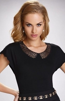 Eldar Werona bluzka Elegancka bluzka damska, krótki rękaw, dekolt ozdobiony ażurowym zdobieniem