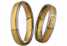 Dwukolorowe obrączki ślubne z kolekcji Saint Maurice z krawędziami z białego złota i rzędem brylantów - GRAWER W PREZENCIE