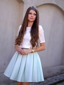 ekskluzywny komplet: złota bluzka z przewieszką+ miętowo-złota spódnica na tiulu Illuminate <3 <3 <3