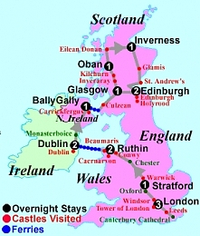 najlepsze zamki w Anglii i Irlandii, mapa