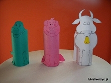 Krokodyl, świnka i krowa - prace wykonane z rolki po papierze toaletowym i kolorowego papieru