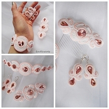 biały komplecik ślubny z brzoskwiniowymi kamieniami od  sutasz- kreobizuteria <3