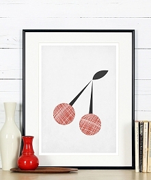Plakat do kuchni, minimalizm, wiśnie, owoce, A3