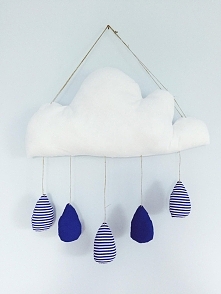 Ozdobna zawieszka na ścianę/nad łóżeczko → deszczowa chmurka <3 chmurka: 40cmx20cm cała zawieszka wysokość 68cm