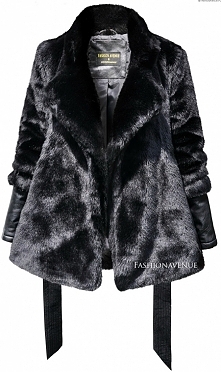 Najmodniejsza Elegancka Mięciutka Kurtka Damska Futerko + Skóra z Dużym Kołnierzem wiązana Paskiem Hit Najmowszy Model na Wiosnę Jesień Zimę 2016 / 2017 model #115 Promocja w sk...