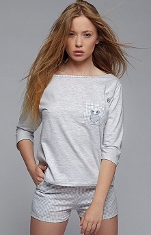 Sensis Sowa komplet Piękna dwuczęściowa piżama, bluzka o luźnym fasonie, bardzo wygodna, z kieszonką na piersi