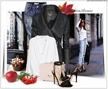 Stylizacja Kurtka Damska Ramoneska Skóra Duży Kołnierz Waterfall Wiosna 2017 Jesień 2016 model #96 Fashionavenue.PL