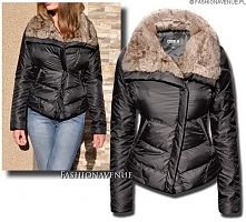 Zgrabna Lekka Miękka Kurtka Damska Puchówka z Dużym Kołnierzem z Futerka Jesień Zima Wiosna #117 FashionavenuePL