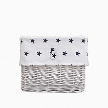 Koszyk wiklinowy biało-granatowy w gwiazdki duży