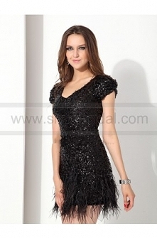 Scoop Sequin Cap Sleeves Mi...