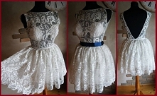 Sukienka??? A jednak nie!!! Bluzka i spódnica z pięknej koronki 3D. Plecy wyeksponowane głębokim wycięciem.