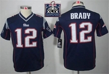 Youth 2015 Super Bowl XLIX Champions Jerseys Patriots 12 Tom Brady Limited Blue Jerseys