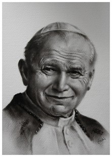 Jan Paweł II portret ręcznie malowany techniką dry brush. Format 42,5X49cm więcej- patrycjagustaw@onet.pl