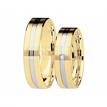 Ponadczasowy duet obrączek z lśniącą wstęgą z białego złota i wiecznym brylantem - kolekcja You&Me