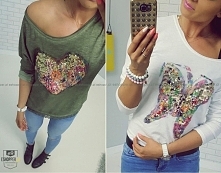 Dzisiaj chcielibyśmy poznać Waszą opinię! :) Dwie bluzki w dwóch różnych kolorach - jedna z motywem serca, druga z nadrukiem motyla. Która z nich Wam się bardziej podoba? <3