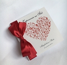 zaproszenie ślubne, czerwone serce i motylki