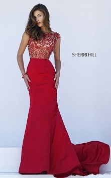 Cap Sleeve Sherri Hill 32358 Red Beads Mermaid Dress 2016 Sale
