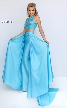 2016 Light Blue Beaded Two-Piece Long Party Dress By Sherri Hill 32357
