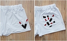 Bawełniane spodenki z kieszonka z tyłu plus ręcznie malowane pomadki z przodu :)