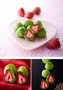 Truskawki w czekoladzie z zielonej herbaty, mmm wygladaja smakowicie *.*