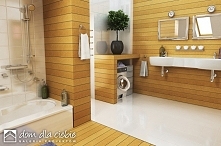 Radosna! projekt niewielkiego skromnego i ekonomicznego domu. Wizualizacje wnętrza - widok łazienki.