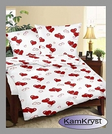Kora bielawska w serduszka na czerwonym tle - Walentynkowa pościel z kory dla zakochanych