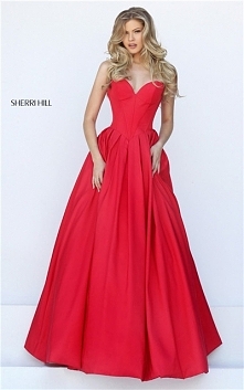 Cheap Sherri Hill 50406 Pleated Long Strapless Red Evening Dress 2016