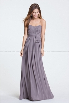 Floor-length Crinkle Chiffon sheath dress with crisscross empire bodice and shirred, one-shoulder strap. Chiffon