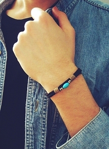 Coś dla panów :) bransoletka z grubego brazowego rzemyka z turkusem od AndoraArt