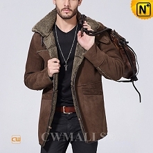 CWMALLS® Hooded Brown Sheepskin Jacket CW838018