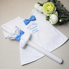 Zestaw do chrztu z uroczą, błękitną muszką. Piękna dekoracja Chrztu Św.